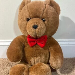 Dakin Vintage 1986 Brown Honey Jo Teddy Bear 20" Plush Red Bow Tie Fun Farm